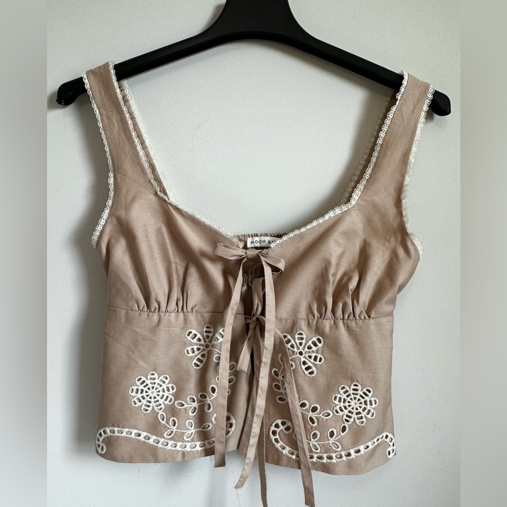 Moon River Eyelet Detail Top in Khaki